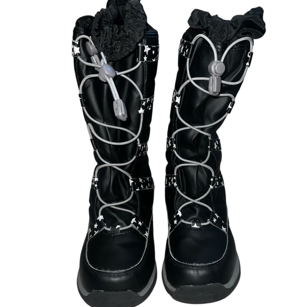 Lands' End Black Reflective Star Winter Boots Like New! 6Y - Picture 4 of 8